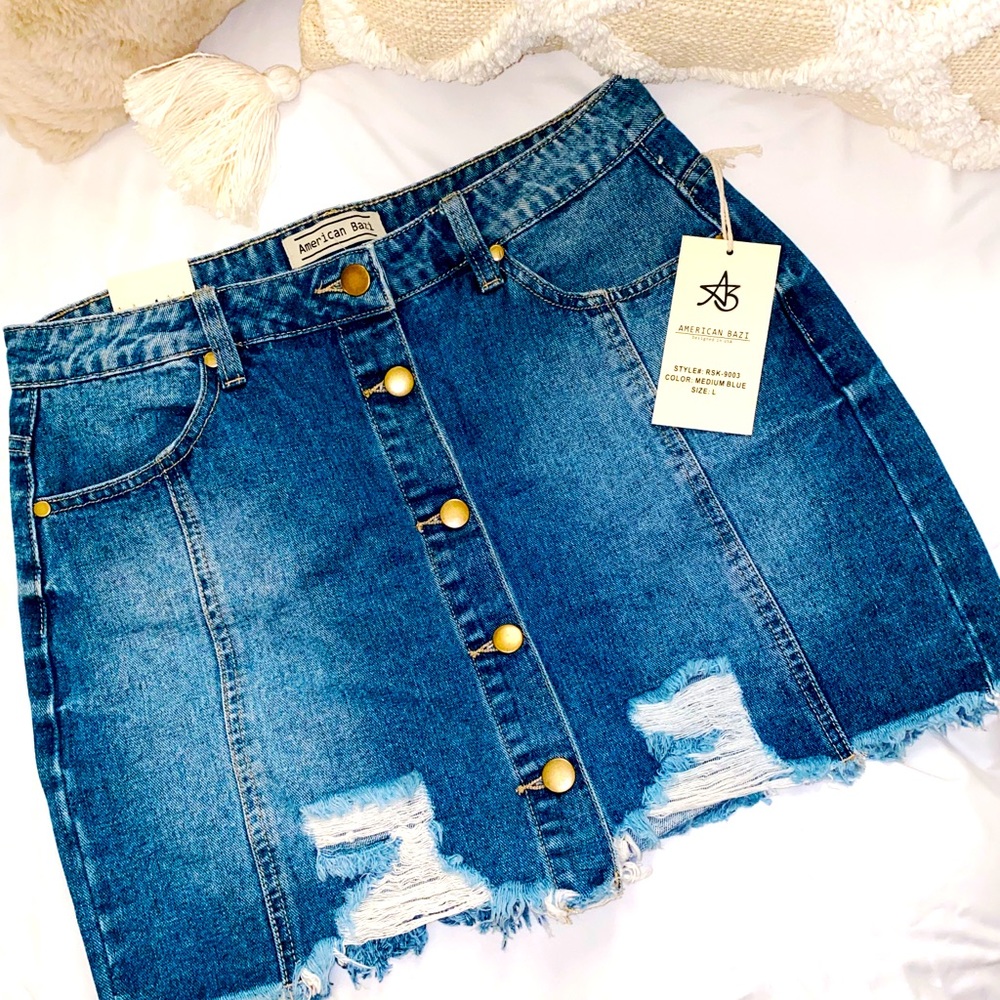 Button Down Denim Miniskirt NWT
